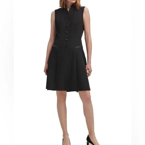Dkny | Dresses | Dkny New Womens Four Buttons Faux Leather Trim Aline Dress  Tedo Size 4 | Poshmark